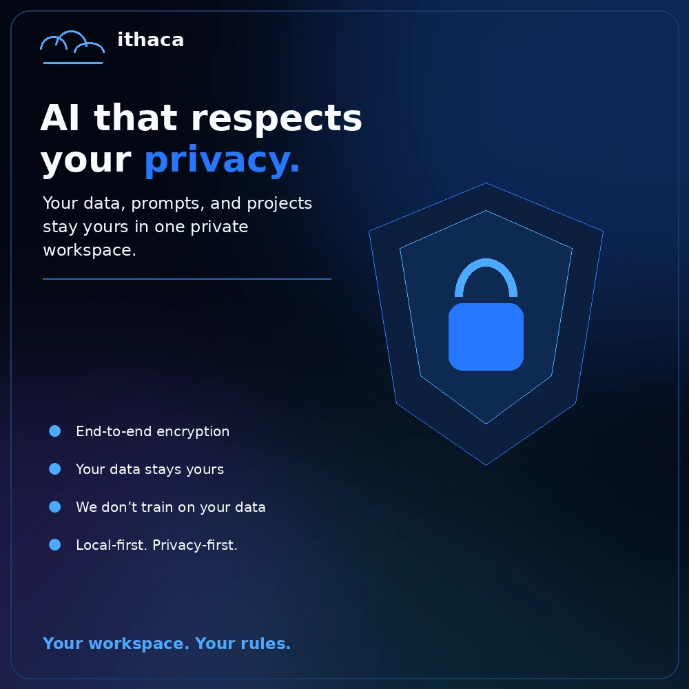 AI that respects your privacy: end-to-end encryption, your data stays yours, we don't train on your data, local-first and privacy-first
